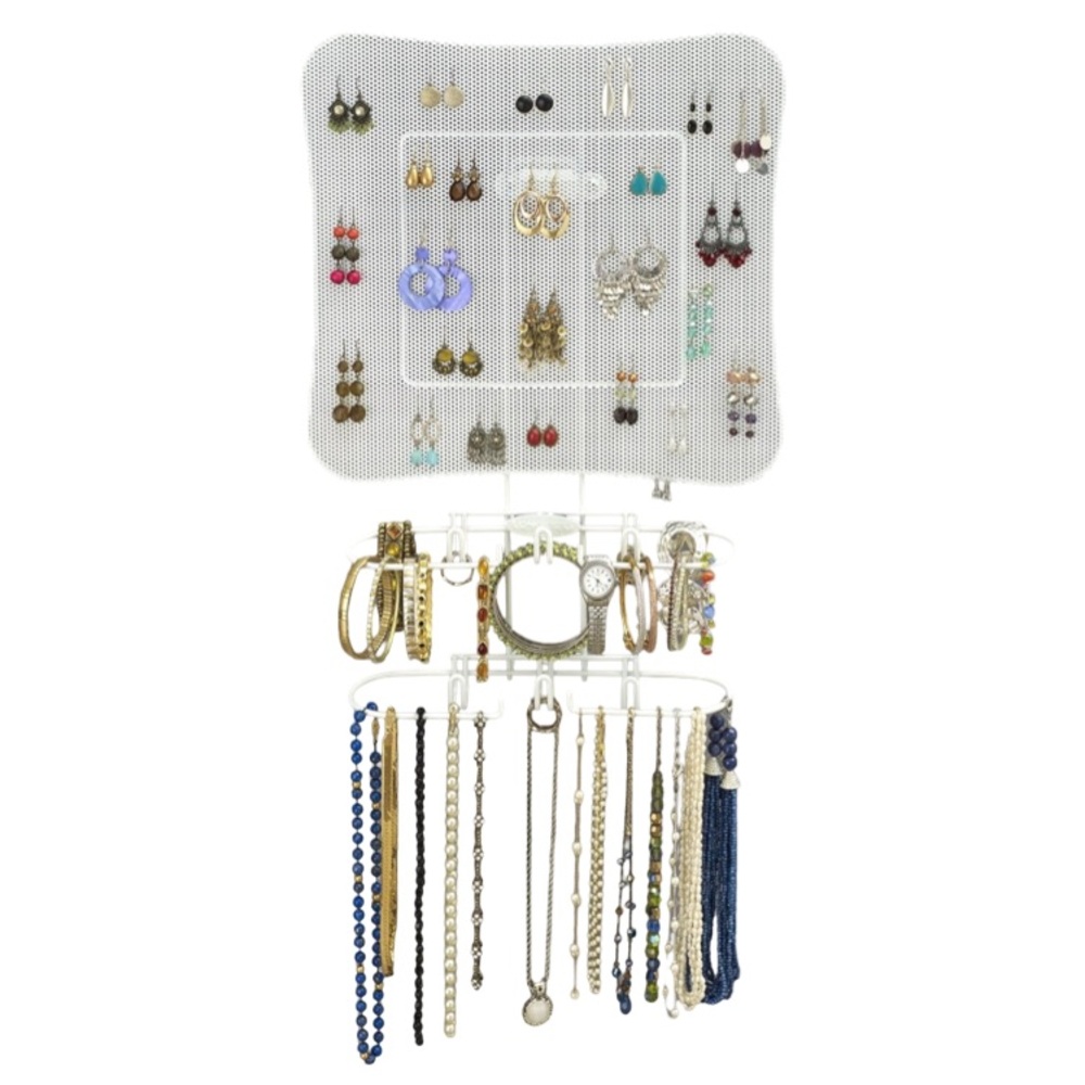 Wall Mounted White Metal Jewelry Valet Wall Organizer Display